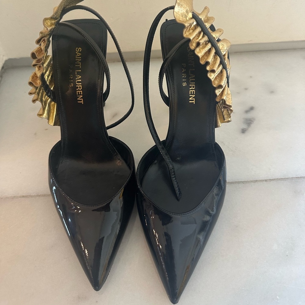 ySL shoes black shoes with gold leaf